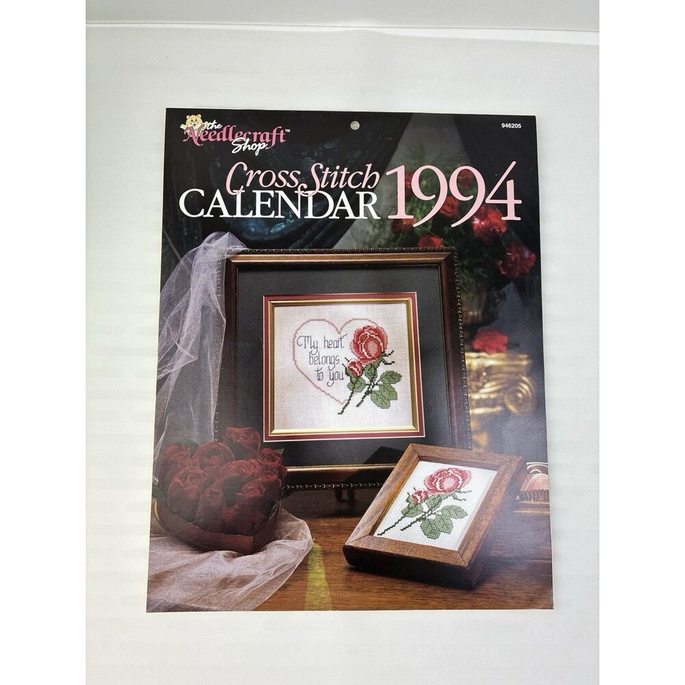 Calendar Cross Stitch 12 Patterns 1994 Rose Cat Daffodil Ballerina Car USA Bear